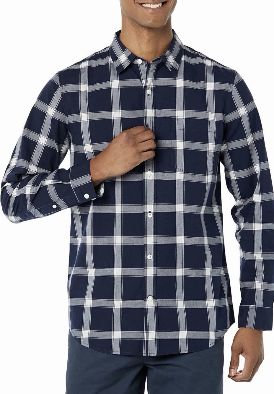 Amazon Essentials Men's Long-Sleeve Slim-Fit Stretch Poplin Shirt Navy XXL New